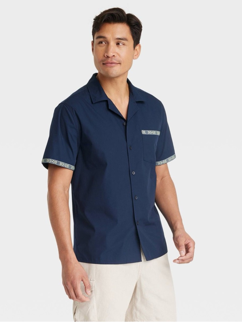 Men's Short Sleeve Trim Button-Down Shirt Goodfellow & Co™ Navy Blue XXL Cotton